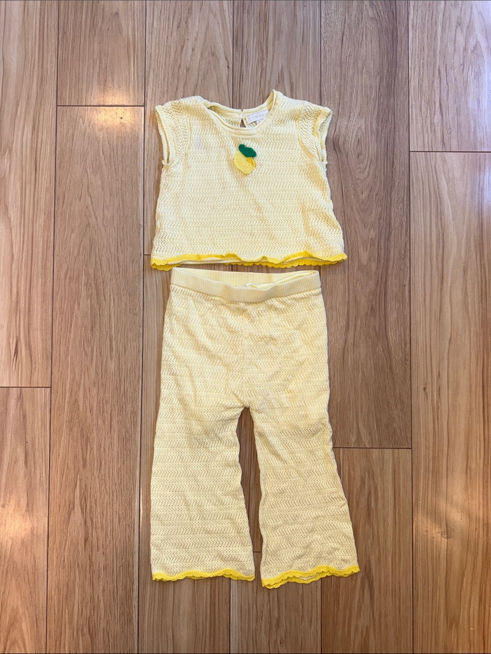 Btween Kids Yellow Knit Set with Lemon Accent